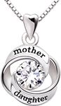 ALOV Jewelry Sterling Silver mother and daughter Love Cubic Zirconia Pendant Necklace