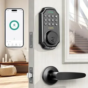 Keyless Entry Door Lock with 2 Handle Set - App Control Electronic Keypad Door Lock - 100 Code Keypad Door Lock with Handle - Front Door Lock Set - One Time Code - Auto Lock Easy Installation