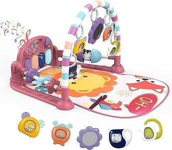 dearlomum Baby Play Mat Baby Gym,Funny Play Piano Tummy Time Baby Activity Mat with 5 Infant Sensory Baby Toys, Music and Lights Boy & Girl Gifts for Newborn Baby 0 to 3 6 9 12 Months (Lion Pink)