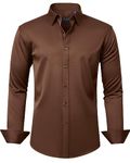 J.VER Men's Dress Shirts Solid Long Sleeve Stretch Wrinkle-Free Formal Shirt Business Casual Button Down Shirts, Chocolate Brown, Large