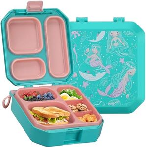 Itslife Bento Lunch Box for Kids, 3-5 Compartment with Leak Proof, 35oz Lunch Containers for Toddler, Dishwasher Safe, BPA Free, Ideal Portion 14 Designs for Kids School Gift (Green Mermaid)