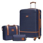 COOLIFE Suitcase Trolley Carry On Hand Cabin Luggage Hard Shell Travel Bag Lightweight with TSA Lock,The Suitcase Included 1pcs Travel Bag and 1pcs Toiletry Bag (Blue/Brown, 28 Inch Luggage Set)