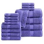 Lane Linen 16 PC Bath Towels - 100% Cotton Towels for Bathroom, Premium Quality Hotel Towels, Highly Absorbent Bathroom Towel Set, Super Soft, 4 Bath Towels, 4 Hand Towels, 8 Wash Cloths - Blue Irish