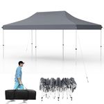 Tangkula 10x20 Ft Pop Up Canopy, Instant Setup Canopy Tent with 12 Stakes & 6 Ropes, UPF 50+ Portable Outdoor Canopy with Carrying Bag for Camp, Beach, Patio (Grey)