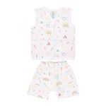 A toddler thing - Organic Cotton Muslin Jabla & Shorts | White Jhabla | for Boys & Girls | Comfy Jabala | Sleeveless Vest | Baby Products | Casual Clothing | Shade: Doodle | Size - 18-24 Months