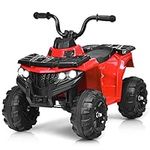 Costzon Ride on ATV, 6V Battery Powered Kids Electric Vehicle, 4 Wheeler Quad w/Headlights, MP3, USB, Volume Control, Large Seat, Electric Ride on Toys for Boys& Girls (Red)