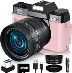 2024 Upgrade VJIANGER Digital Camera for Photography 4K 56MP Vlogging Camera for YouTube with WiFi, 180 Degree Flip Screen, 16X Digital Zoom, 52mm Lens, 2 Batteries, 32GB TF Card(W02-Pink35)