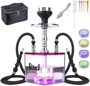 NBILIC Acrylic Cube 2 Hose Shisha Hookah Set with Everything Included, LED Light Hookah Machine, Perfect for Parties & Travel (Pink)