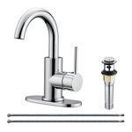 RKF Single-Handle Swivel Spout Bathroom Sink Faucet with Pop-up Drain with overflow and Supply Hose,Bar Sink Faucet,Small Kitchen Faucet Tap,Chrome Polished,BF3501P-CP2