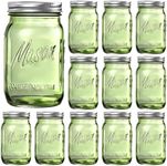 Rubtlamp Green Mason jar 32 oz, 12 Pack Glass Jars - Wide Mouth Mason Jars with Airtight Lids for Pickling, Fermenting, Food Storage&DIY Crafts, Microwave & Dishwasher Safe