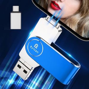 Ryican Memoria USB para Phone,512GB Pendrive Transferencia Rápida 4 in 1 USB 3.0 Photo Stick Tipo C Tiene Función de Protección para Mac iOS Android Smartphone PC Copia de Seguridad con un Clic(Azul)