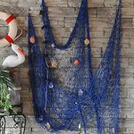 YHUS Fishing Net Seaside Wall Beach Party Sea Shells Wall Ceiling Bar Home Decor, Decorative Nautical Fishing Net Seaside Netting with Shells Beach Party Bar Home Wall Ceiling Hanging Decor(Blue)