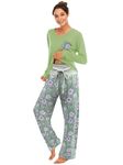 Famulily Plus Size Pyjamas for Women 24-26 Long Sleeve Pajamas Tops Bottoms Sleepwear Two Pieces Grass Green M