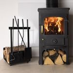 Charles Bentley Snug Hazel Log Holder and Fireset Tool Stand Poker Tongs Brush Shovel Tool Stand Compact Matte Black