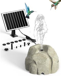 Solar Fountain for Bird Bath with Dry Run Protection Solar Powered Bird Bath Pump with 10 Nozzles,Resin Granite Rock Bird Fountain for Outdoor Water Features,Ponds,Can Cloudy Day Use（White）