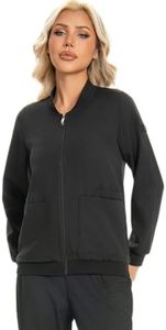 Scrub Jackets for Woman, Zip Front Nurse Jacket, 4-Way Stretch Fabric with Four Pockets (Black, Medium)