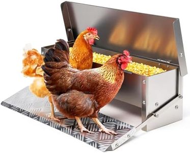 MUDUOBAN Chicken Feeder Rat Proof Automatic Treadle Feeder No Waste,Stainless Steel Outdoor Chicken Food Dispesner for Polutry and Duck Bantams Pheasants,with Weatherproof Lid