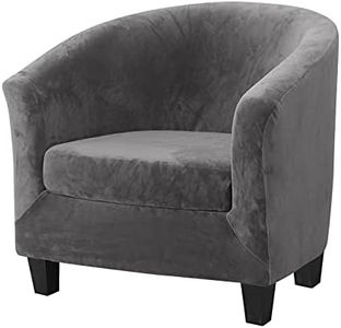 MIFXIN Tub Chair Slipcover 2-Piece Stretch Club Chair Cover with Cushion Cover Spandex Round Barrel Chair Couch Armchair Furniture Protector for Living Room Hotel (Velvet Grey)