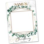 Personalised Christening Selfie Frame | Christening Decorations | Christening Backdrop | Christening Bunting | Botanical Leaf Print Cross