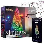 Twinkly Strings 600 LED RGB, LED Light String for in- and Outdoor, Christmas Lights, Smart LED Lights, Mappable LEDs, Compatible with Alexa and Google Home, IP44, Controlled by App, Black Wire, 48m