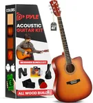 Pyle Steel String Acoustic Guitar Kit, 4/4 Full Size Cutaway All-Wood Guitarra Acustica with Premium Accessory Set and Upgraded Gig Bag, 41" Cherry Burst Glossy