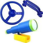 Haconba Playground Accessories Swingset Plastic Pirate Ship Steering Wheel Safety Handles Telescope for Kids Outdoor Playground Treehouse Jungle Gym Accessories (4 Pcs- Blue Set)