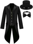 Halloween Mens Steampunk Vintage Tailcoat Jacket Costumes Black Medieval Gothic Uniform and Hat Bow Tie(XLarge)