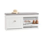 SoBuy Hallway Shoe Bench Shoe Rack Shoe Cabinet with Seat Cushion and 2 Flip-drawers White W104 x D24 x H51cm FSR64-W