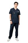 VastraMedwear Men's Scrub Suit for Doctors l Comfortable Breathable | 6 Pockets Medical Scrub Suit| Ideal for Doctors Nurses Dentists&Healthcare Professionals | Navy Blue | L