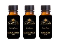 NAWAB aroma oil / Diffuser oil / scented oil / fragrance oil ( Lemongrass , Eucalyptus , Tuberose - 15ml each)