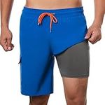 ineepor Swim Shorts Men Swim Trunks Quick Dry 9 inch Inseam Long Board Shorts with Compression Liner Cargo Pocket RoyalBlue