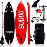 SUDOO 10FT 3M Stand Up Paddle Board, Inflatable Stand Up Paddle Board 6” Thick Surfboard Lightweight Non-Slip EVA Deck SUP Board Complete Kit for All Skill Beginners Adults Yoga Surfing(Red)