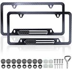 Carbon Fiber License Plate Frame - AIRXWILLS 2 Pack Black American Flag License Plate Frame, Universal License Plate Cover for Front and Rear Car Tags.