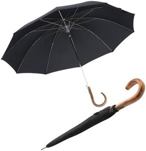Knirps S.770 36" Long Automatic Stick Umbrella in Black – Premium Rain Protection with a 44.5" Canopy, 10 Reinforced Ribs, Italian Maple Wood Hook Handle - Windproof up to 62 mph, Gift Box Included