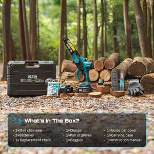SEESII Cordless Mini Chainsaw Set – 8" & 6" Brushless, 2x 3000mAh, Tool-Free, Oiler
