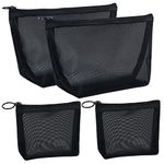 besharppin 4 Pack Mesh Cosmetic Bags, Nylon Makeup Pouches with Zipper for Home Office Purse Diaper Bag (Black)