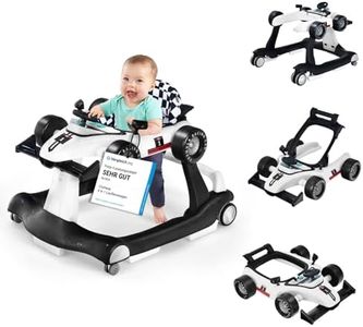 COSTWAY 4 in 1 Lauflernhilfe, Lauflernwagen klappbar mit einstellbarer Höhe & Geschwindigkeit, Baby Walker Autoförmig mit Musikbox, Licht & Rädern, Gehfrei Baby ab 6 Monaten, 12kg Belastbar (Weiß)