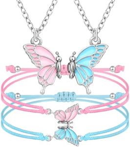 Goiern BFF Pulseras y Collar para 2 Mariposas Amistad Collar Pulsera Mejores Amigos Collar a juego Pulseras Regalos para