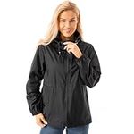 mosingle Rain Coats for Women Packable Waterproof Jacket Lightweight Outdoor Raincoat Windbreaker Jackets with Hoodie #7059-Black-M