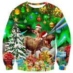 ALISISTER Xmas Jumpers Adults Boys Ugly Dinosaur Cat Pattern Christmas Pullover Sweatshirt Winter Holiday Festival Celebration Sweater L