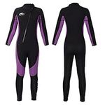 Gogokids Youth Full Wetsuit 2.5mm Neoprene, Kids Wet Suit Long Sleeve Thermal Swimwear for Girls, One Piece Diving Suit Front Zip Keep Warm Sun Protection for Swimming Surfing Diving, Purple, M