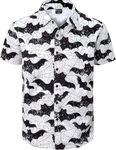 Fashonal Halloween Shirt Men Funny Bat Halloween Outfit Button Down Short Sleeve Shirt, Bat, Size 3XL