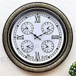 Vintage Clock Extra Large Handcrafted Brass Inlay Wooden Analog Clock / 1 Year Warranty / World Clock (Vc-1711-24-Wc), 61 Cm