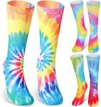 SATINIOR 3 Pairs Tie Dye Socks Unisex Casual Pattern Long Socks Soccer Softball Basketball Socks Colorful Tie Dye Tube Socks Novelty Funny Athletic Socks for Women Men Youth, Rainbow Color, One Size