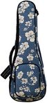 MUSIC FIRST Original Design 0.5" Thick Padded Hawaii Style “Blue and White Plumeria” Canvas Ukulele Case, Ukulele Bag, Ukulele Cover,(Fit for 26~27 inch Tenor Ukulele)