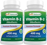 Best Naturals Vitamin B2 (Riboflavin) 400mg - Migraine Relief - Veggie Capsules - Conezyme Precursor - 120 Count (120 Count (Pack of 2))