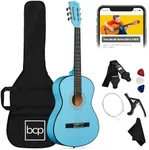 Best Choice Products 38in Beginner All Wood Acoustic Guitar Starter Kit w/Gig Bag, 6 Celluloid Picks, Nylon Strings, Capo, Cloth, Strap w/Pick Holder - Light Blue