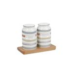 KitchenCraft Classic Collection Vintage-Style Ceramic Salt and Pepper Shakers with Wooden Tray (3-Piece Set), Cream, 12 x 5.5 x 9 cm