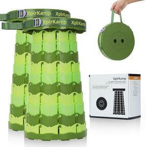 XplrKamp Retractable Folding Stool - Heavy Duty 400 lb Collapsible Portable Stool for Camping, Hiking, Fishing, Indoor/Outdoor with Non-Slip Base and Lightweight Design (Light Green, 2-Pack)