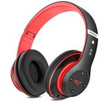 Bluetooth Headphones Over Ear, 6 EQ Modes Wireless Headphones Over Ear,65 Hours Playtime Foldable Lightweight Wireless Headphones,with Built-in HD Mic, FM, SD/TF for PC/Home（Black & Red）